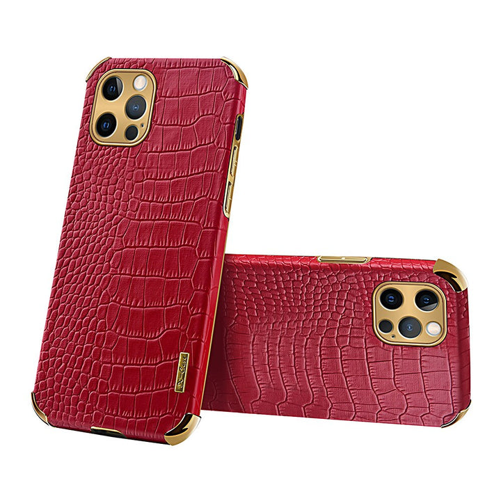 Durable PU leather phone case, crocodile texture, stylish protection for smartphones.