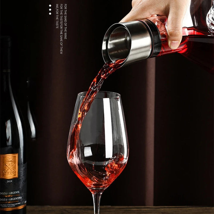 Premium sommelier-grade crystal decanter with 12-channel aeration & built-in filter, ideal luxury barware gift.