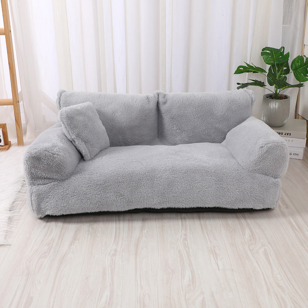 Stylish luxury plush dog sofa bed, ultimate comfort. Modern pet supplies, cozy design.