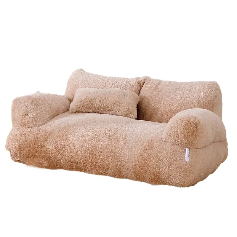 Small luxury plush dog sofa bed for ultimate comfort. Cozy, washable pet bed for tiny pups.
