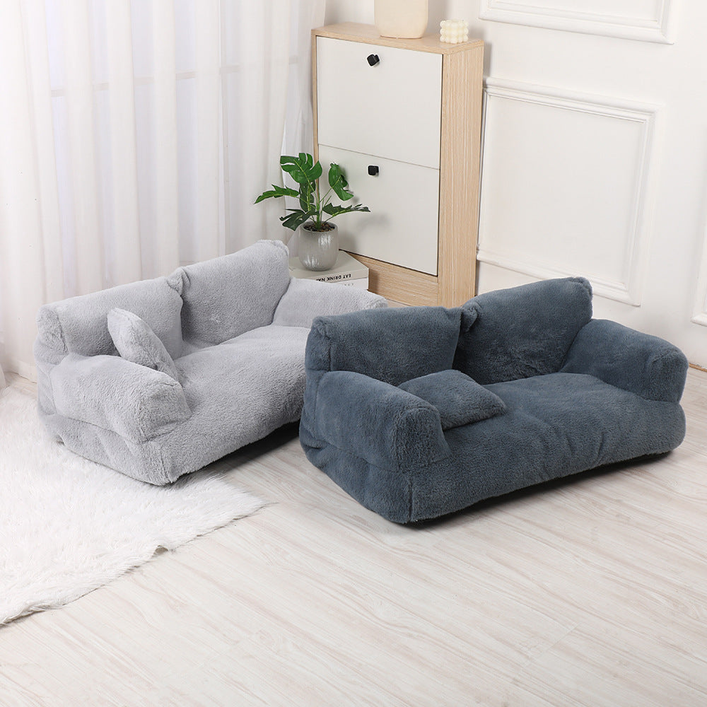 Easy-care washable luxury plush dog sofa bed. Ultimate comfort, cozy pet supplies for happy dogs.