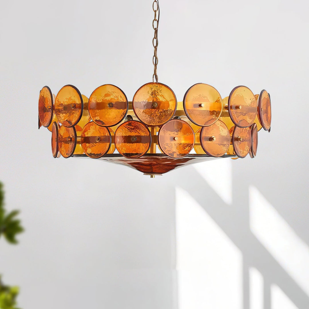 White & clear glass round chandelier, luxury modern lighting solution.