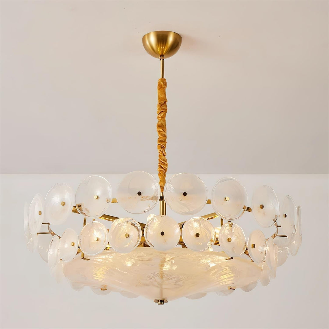 Premium round glass & metal chandelier, a captivating home lighting.