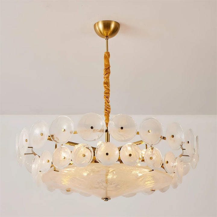 Premium round glass & metal chandelier, a captivating home lighting.