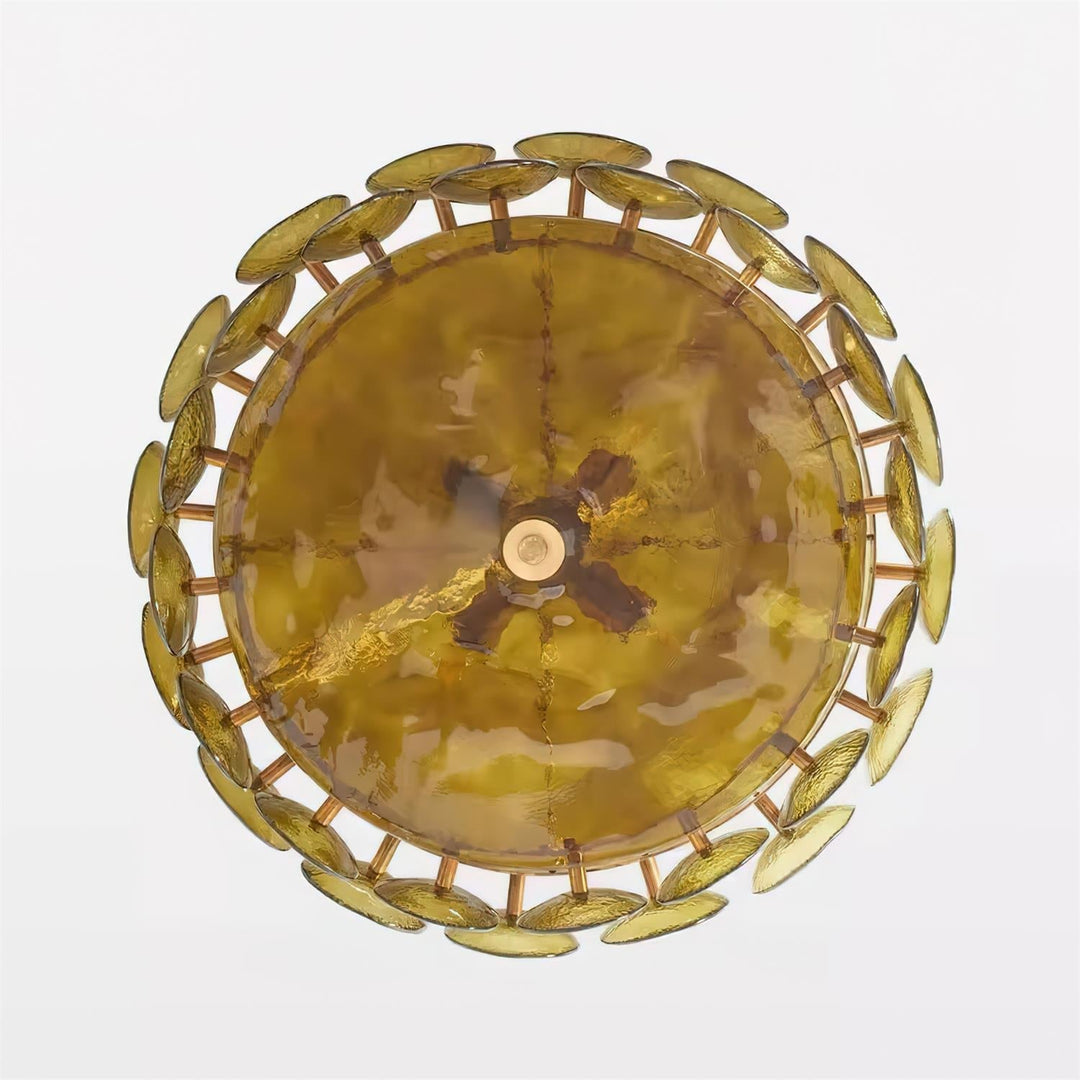 Exquisite round metal and glass chandelier, an elegant ceiling light fixture.