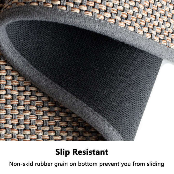Machine washable woven indoor door mat for entryway. Durable polypropylene, easy clean floor mat, non-slip.