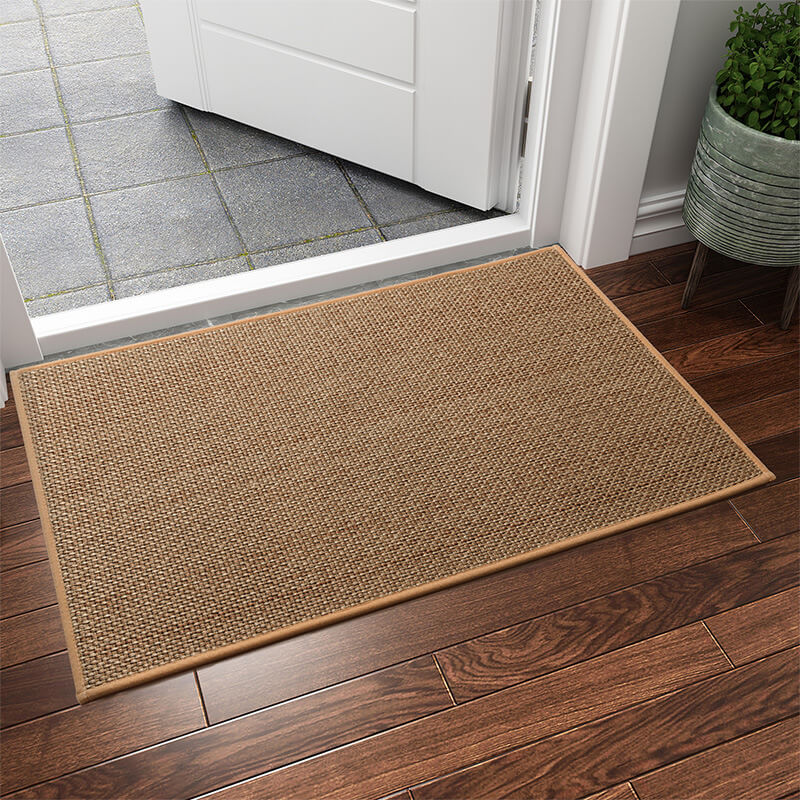 Decorative woven indoor mat. Easy clean, machine washable, non-slip entryway floor mat for modern homes.