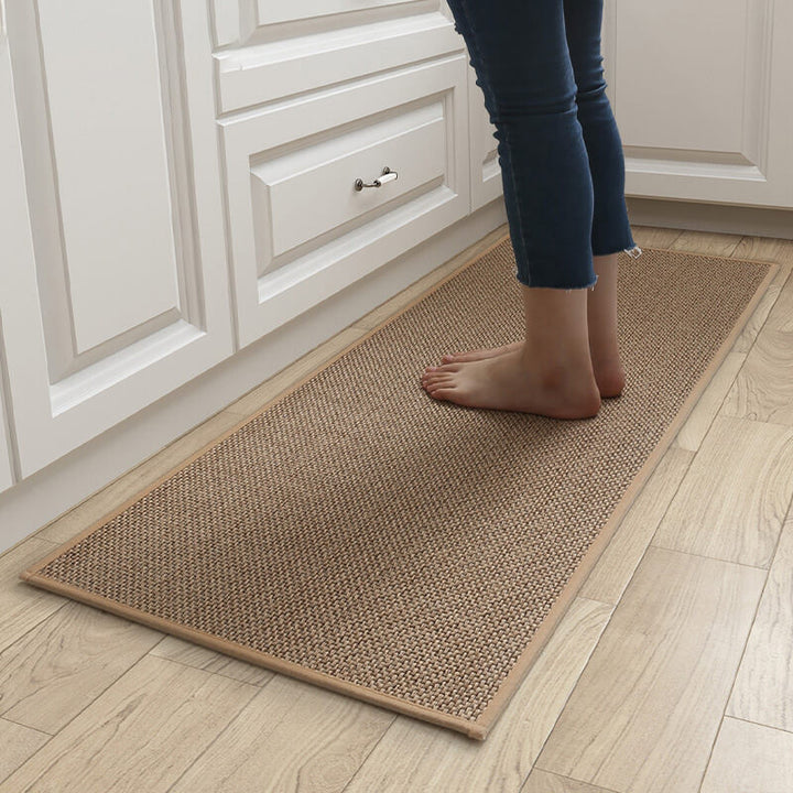 Washable woven door mat for busy entryways. Non-slip indoor floor mat, easy clean home decor solution.