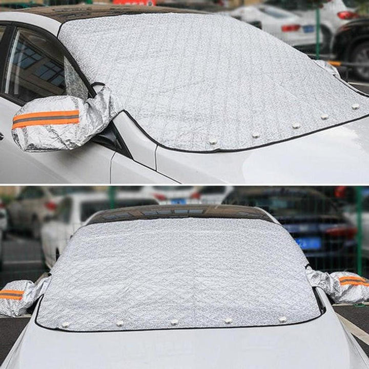 Durable magnetic windshield snow cover. Protects vehicle from frost & ice, no more scraping. Essential winter car accessory.