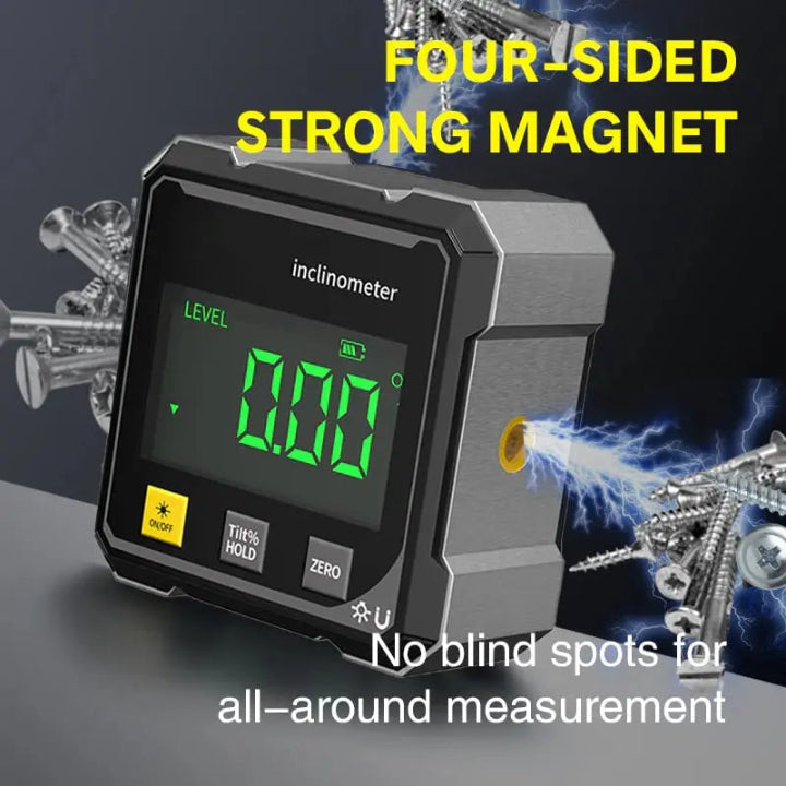 Easy-to-read digital display angle finder & laser level, magnetic for precise and quick measurements.