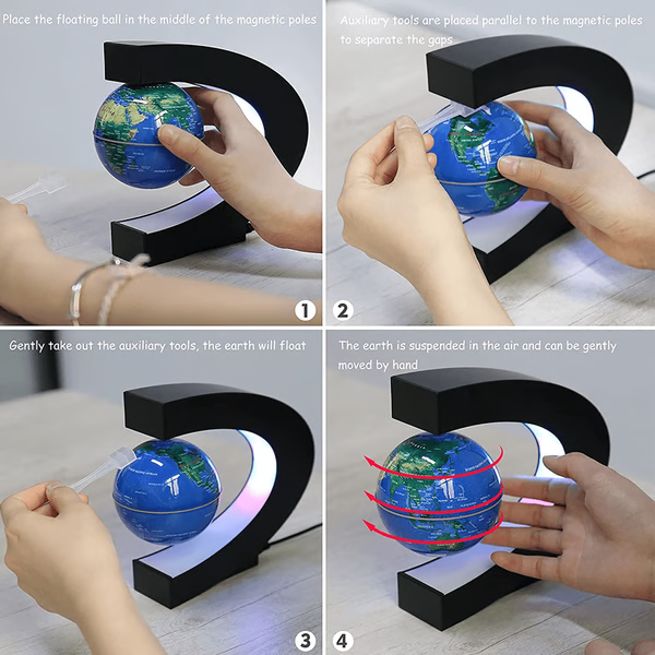 Futuristic magnetic levitating globe with colorful LED lighting, ideal gadget for modern home decor.
