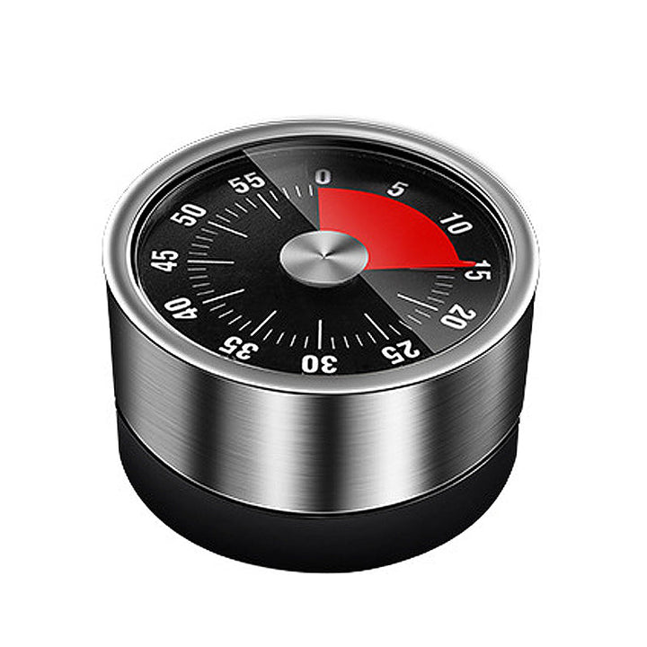 Magnetic mechanical kitchen timer for cooking, baking & time management. Stainless steel, no battery.