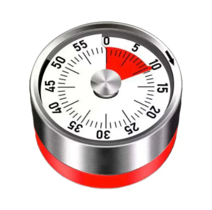 Classic stainless steel magnetic kitchen timer. Mechanical, no battery. A durable home essential.