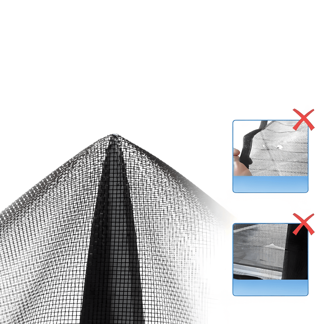 Breathable magnetic door mesh. Self-closing fly screen keeps mosquitos out while allowing fresh air in.