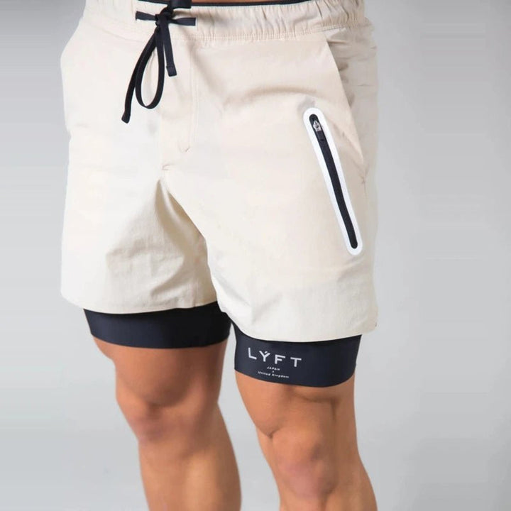Versatile men's activewear, 2-in-1 sports shorts with compression liner. Ideal for training & fitness.