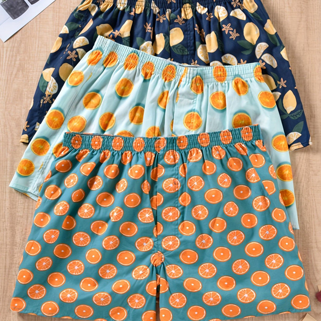 Modern plant print men's boxers. 3-pack cotton underwear for men, a stylish and comfortable essential.