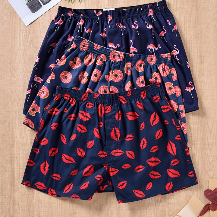 3-pack men's cotton boxers, breathable and comfortable. Essential daily wear underwear with modern print.