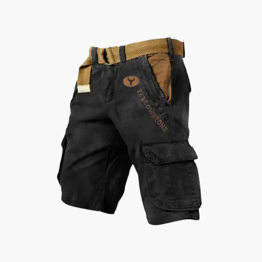 Men's 6-pocket cargo utility shorts in a neutral tone, ideal for casual and outdoor wear.
