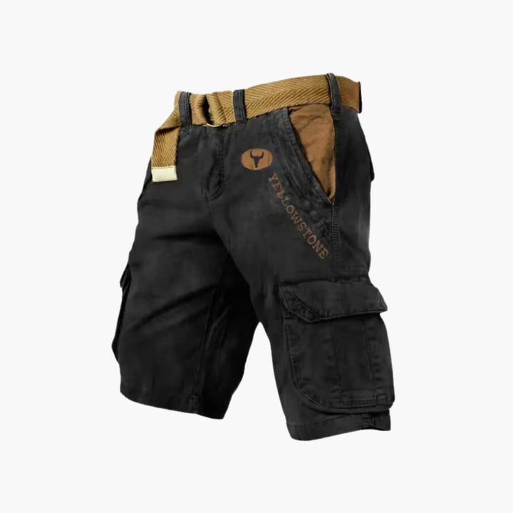 Men's 6-pocket cargo utility shorts in a neutral tone, ideal for casual and outdoor wear.