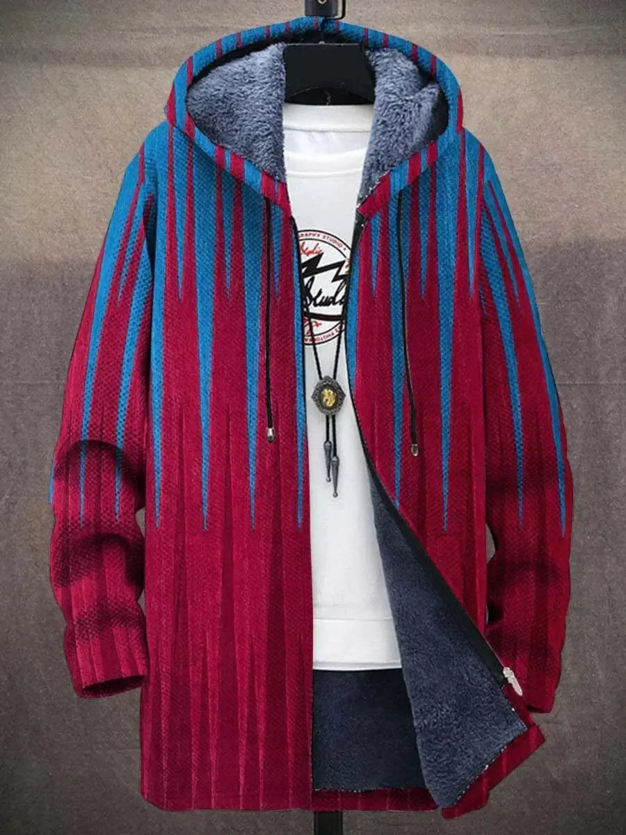Modern men's fashion: abstract art print fleece zip-up hoodie. A comfortable, unique hooded cardigan.