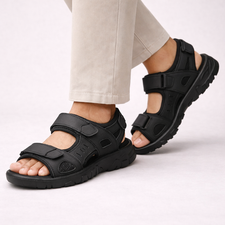Durable men's outdoor hiking sandals, slip-resistant sole, adjustable straps & orthopedic comfort support.