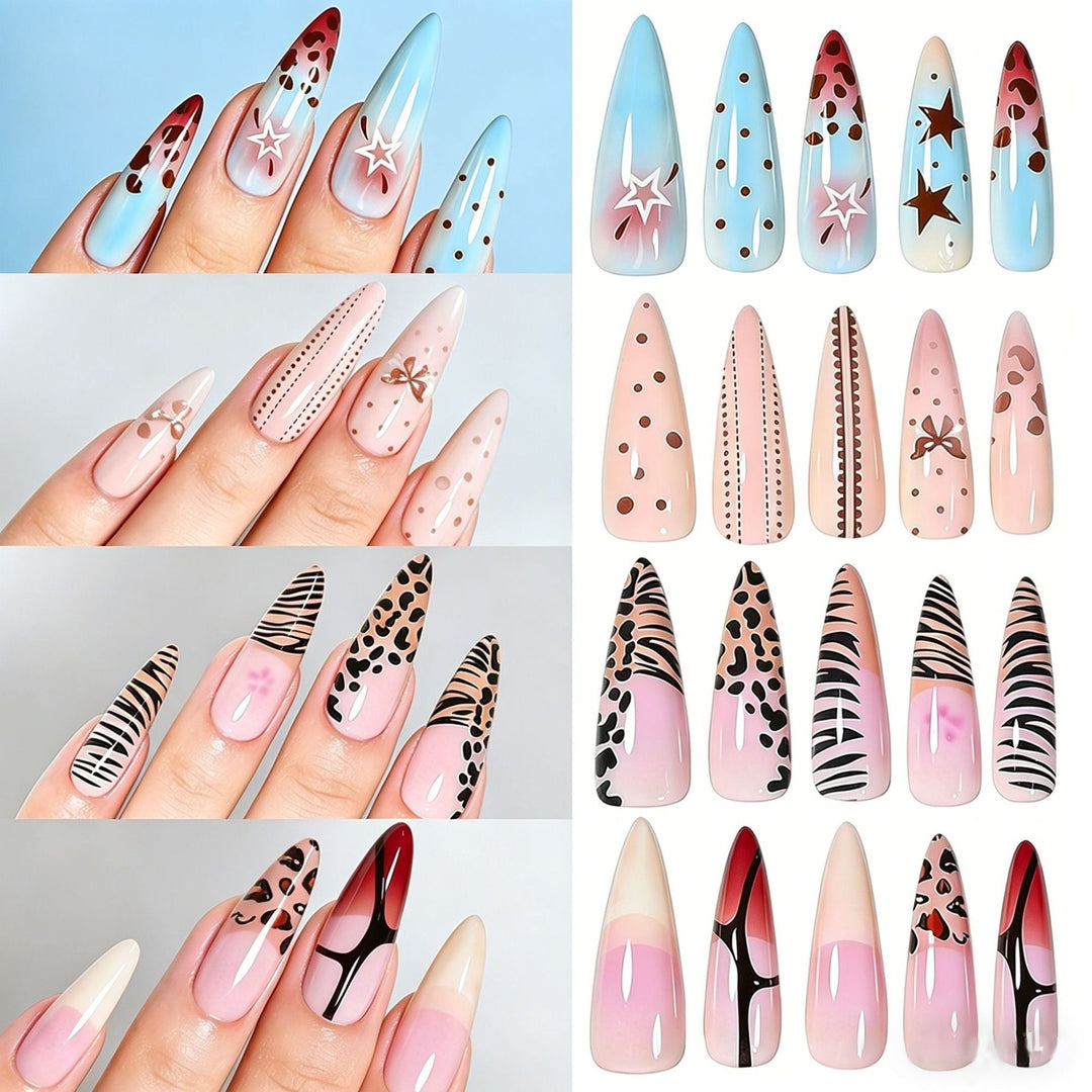 Easy-apply men's long stiletto false nails. Reusable press-on nail art for a striking, modern look.