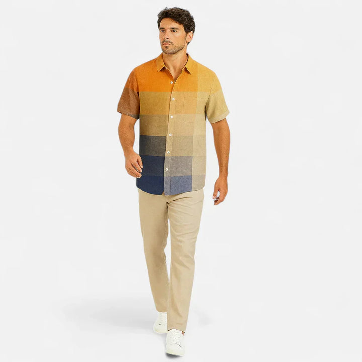 Men's summer fashion short sleeve shirt with a unique artistic print, perfect for holiday & casual wear.