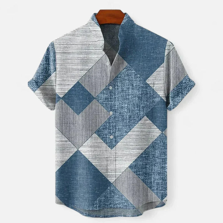 Stylish men's artistic print short sleeve shirt, a key piece for summer fashion and holiday outfits.
