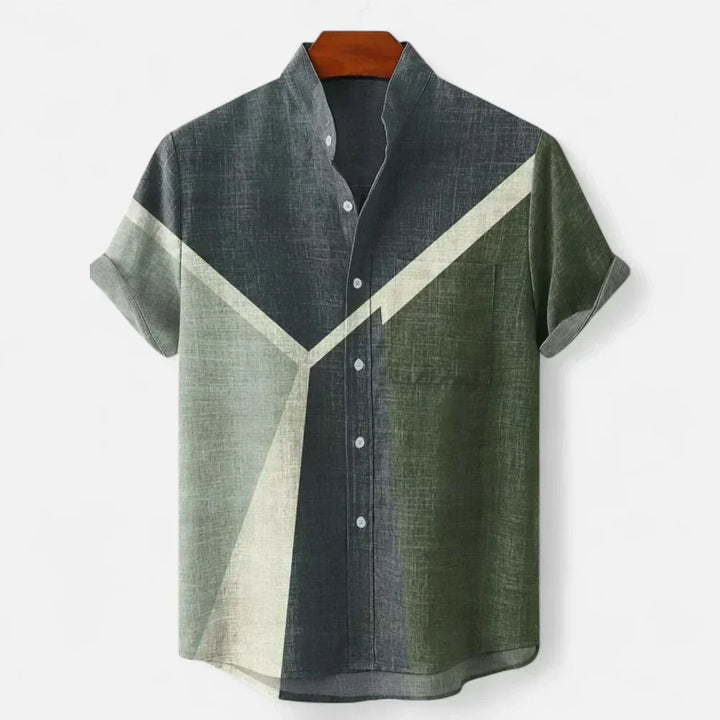 Versatile men's artistic print short sleeve shirt, ideal for casual summer events & resort holidays.