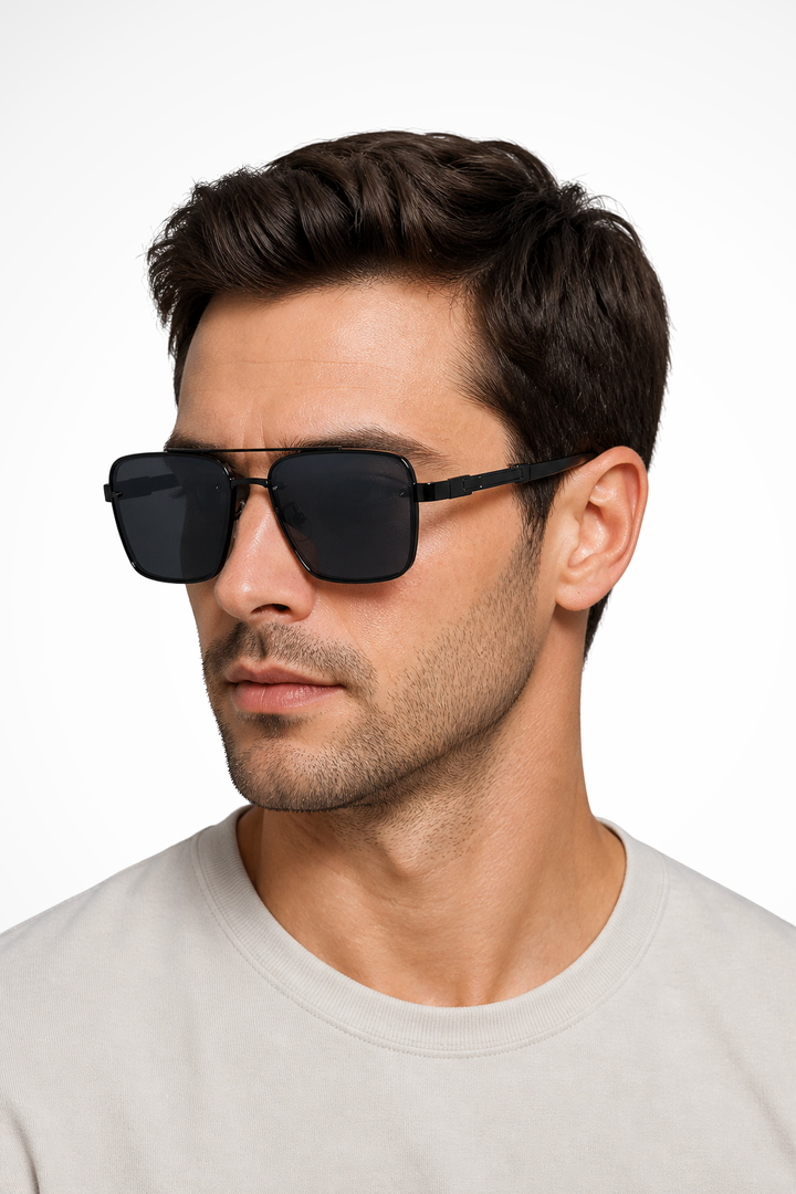 Men's square aviator sunglasses. Gold metal frame and gradient lenses provide fashionable UV protection.