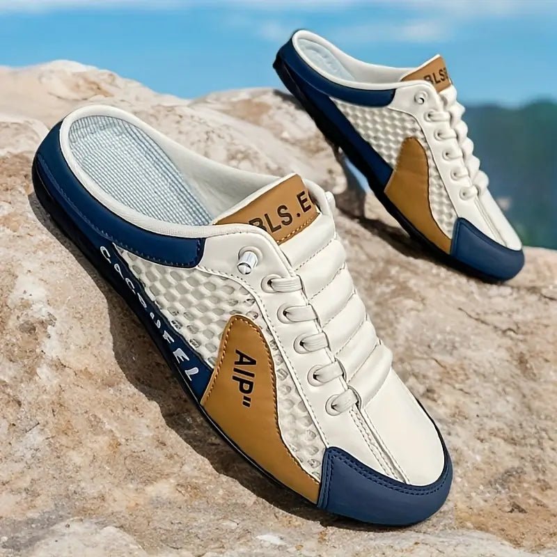 Men's backless slip-on trainers, a comfortable and breathable option for effortless casual summer style.