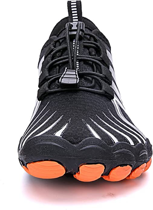 Close-up of breathable mesh men's barefoot shoes, wide fit for natural & flexible walking.