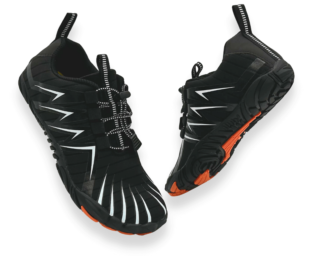 Man walking in natural, flexible men's barefoot shoes. Wide fit ensures comfort & freedom.