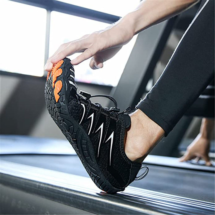 Breathable men's barefoot shoes, wide fit & flexible, promoting natural walking & foot health.
