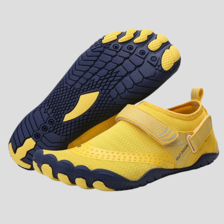 Durable men's aquatic shoes: quick-dry, barefoot design, and superior traction for active use.