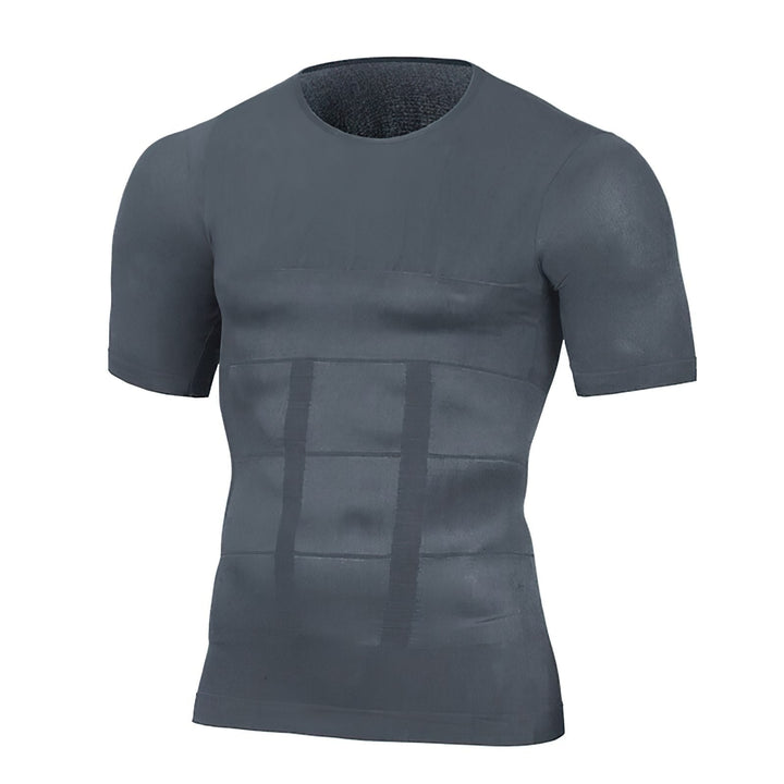 Breathable men's compression fitness t-shirt, offers muscle support & comfort for intense training.