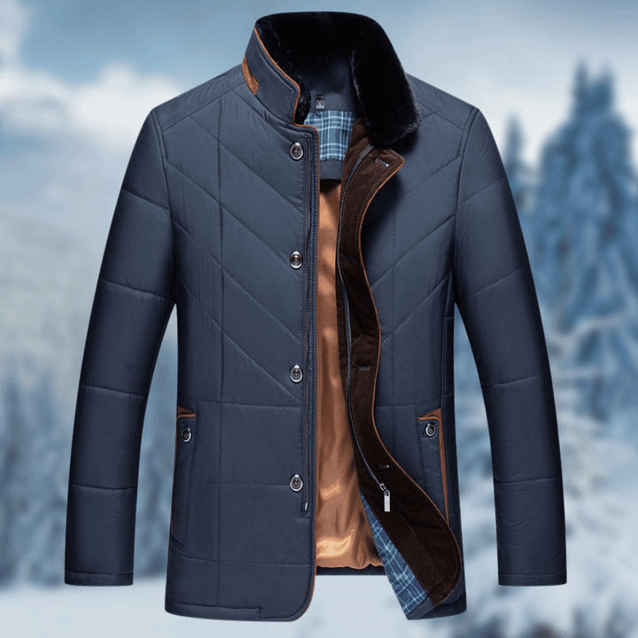 Men's black diamond quilted puffer jacket. Stylish, warm winter outerwear for cold weather, perfect for casual looks.