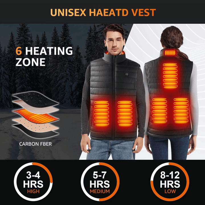 Modern men's heated gilet, a fashionable & warm body warmer jacket for urban exploration & cold days.