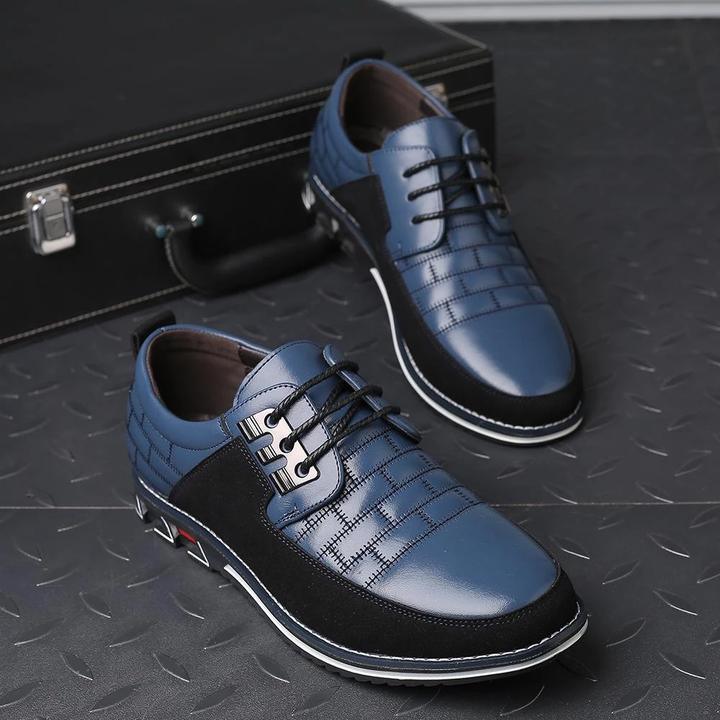 Black men's lace-up dress shoes, perfect for smart casual office wear & men's fashion. Comfortable & stylish.