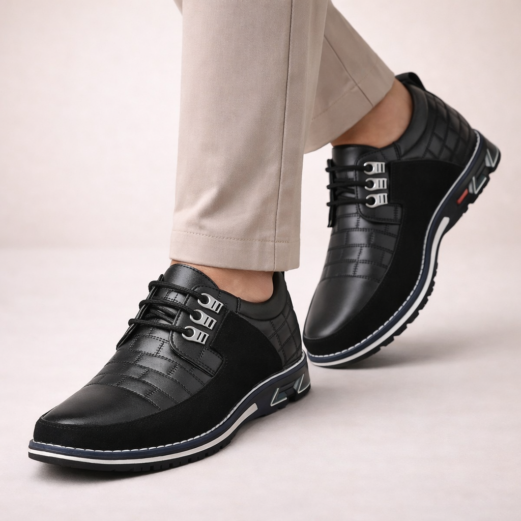 Stylish men's blue lace-up casual dress shoes, offering modern versatility for office & everyday fashion.