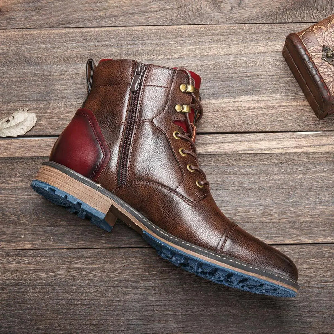 Versatile men's black leather oxford boots, ideal for professional or smart-casual wear. Features lace-up front.