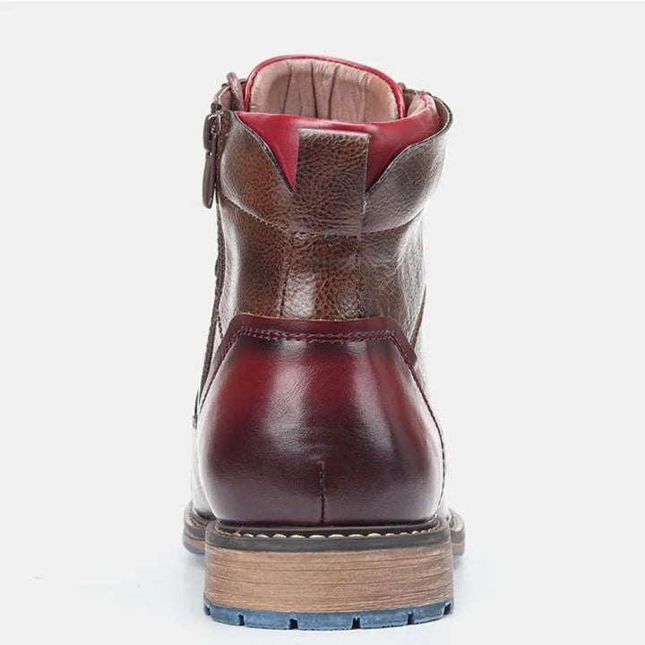 Durable men's leather lace-up boots, oxford ankle style with a sleek finish, great for versatile daily wear.