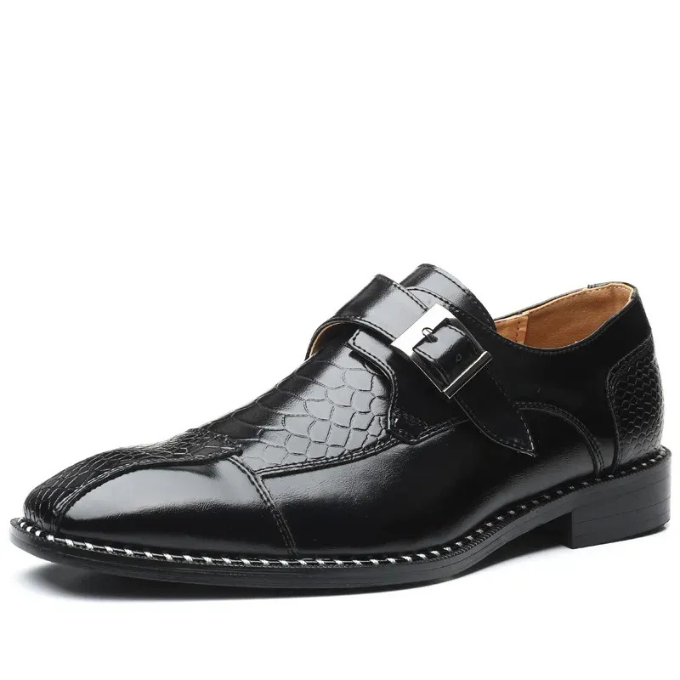 Elegant men's single monk strap dress shoes in a versatile dark brown, perfect for business meetings.