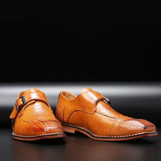 Elegant men's monk strap dress shoes in sleek black, designed for office, formal events & business attire.