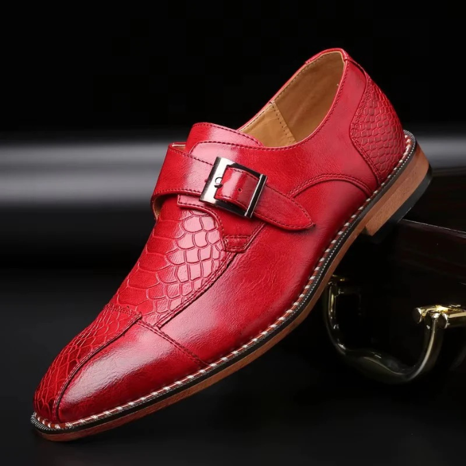 Professional men's tan monk strap flats with a classic buckle, suitable for work & sophisticated style.