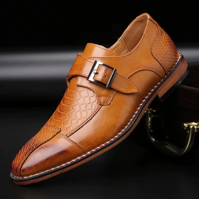 Men's formal monk strap dress shoes in rich burgundy leather, versatile for professional & elegant events.