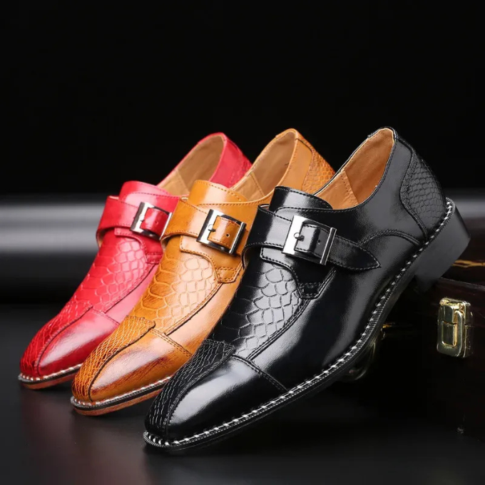 Front view of a men's double buckle monk strap shoe, emphasizing its professional and stylish design.