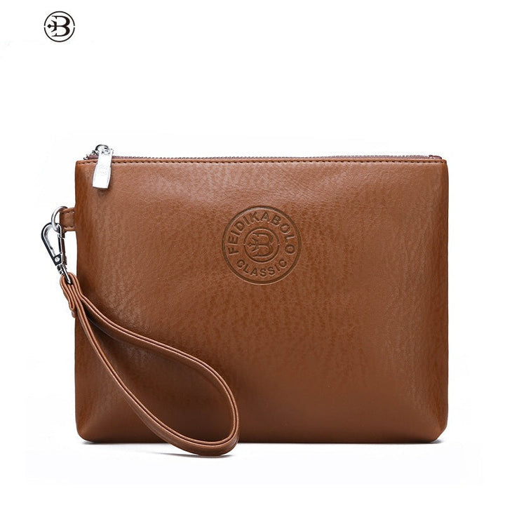 Stylish men's leather zip clutch wallet with secure zipper closure. Perfect for business organization.