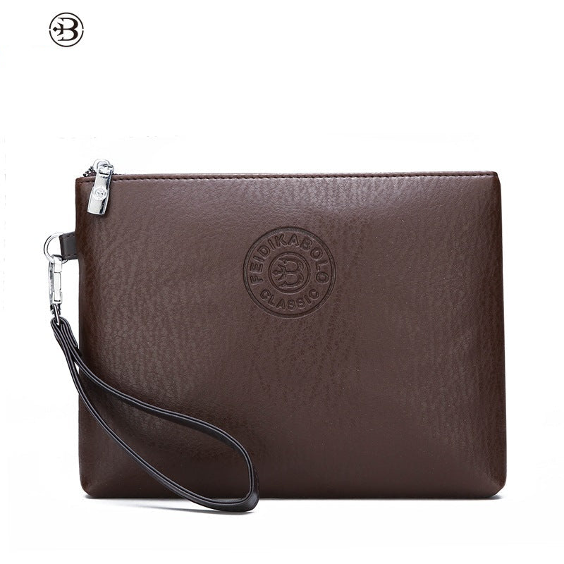 Durable men's leather zip clutch. Professional wallet for business, keeping essentials organized & secure.