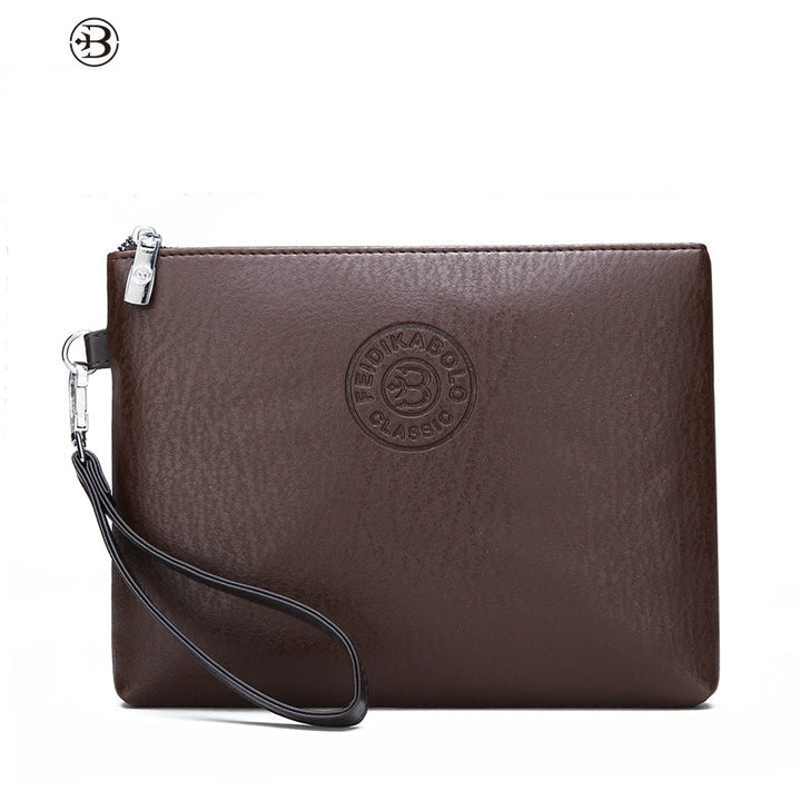 Durable men's leather zip clutch. Professional wallet for business, keeping essentials organized & secure.